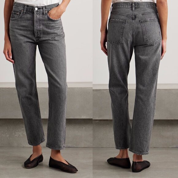 AGOLDE '90s Pinch Waist Cropped High-Rise Straight-Leg Black Jeans Size 27 - Picture 2 of 11